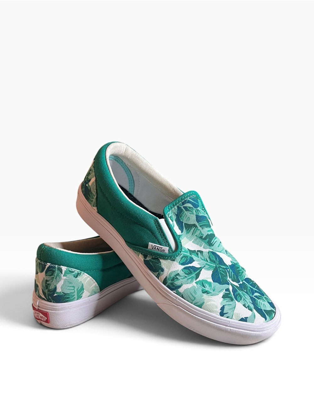 Vans Slip-On Sneakers in Teal & Leaf Print